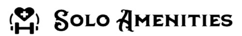 Logo with text 'SOLO AMENITIES' featuring a heart and cross symbol
